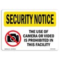 Signmission OSHA Security Sign, 10" Height, 14" Width, Aluminum, Use Of Camera Or Video Prohibited, Landscape OS-SN-A-1014-L-11655